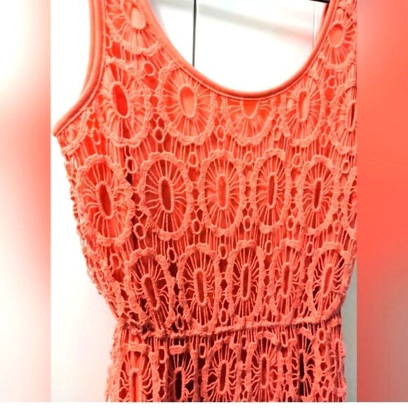 Lauren Conrad Crochet Sleeveless Scoopneck Dress Orange Sz Small - Picture 2 of 10